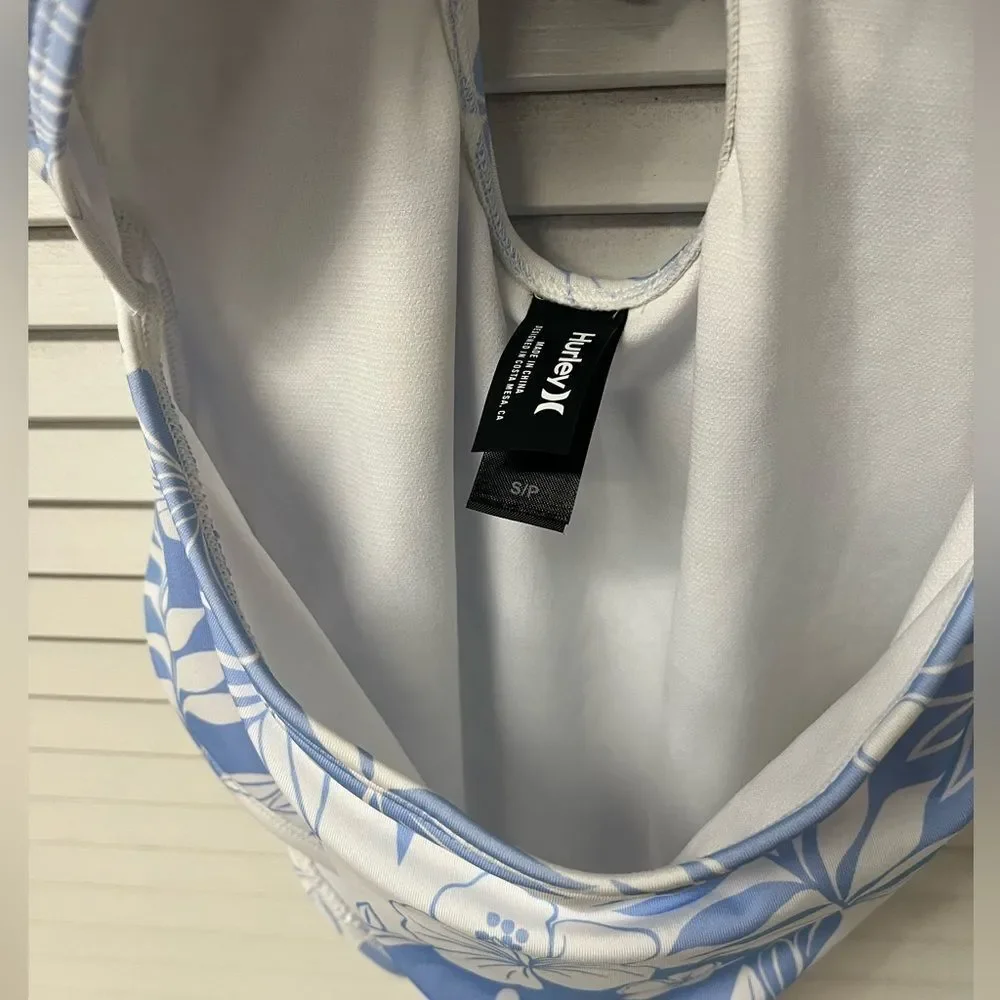 Hurley Blue and White Floral Kids One Piece Swimsuit